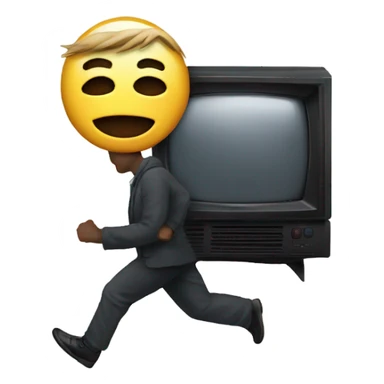 Man with a mask running with a television  sticker