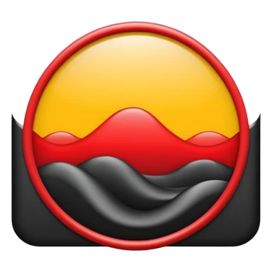 A wavy black and red rectangle with a medium sized yellow circle in the middle sticker