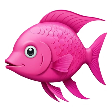 bright pink fish seen in exact side view, facing perfectly to the right, only one eye visible, complete flat 2D side profile, derpy expression with silly smile, flat like a paper cutout sticker