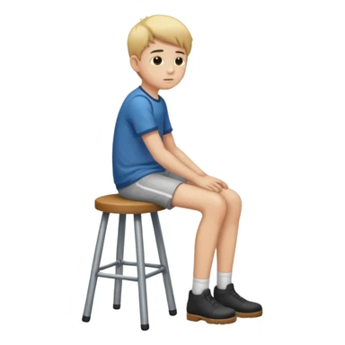 a boy is sitting on a stool seeing whole body on left side sticker