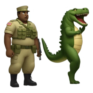 a fat bold black man dressed in military attire fighting with a crocodile sticker