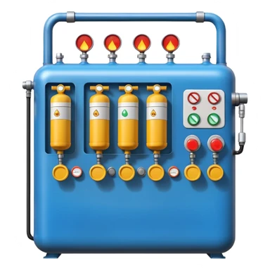 gas distribution station emoji style with a row of vertical gas cylinders and a small control panel sticker