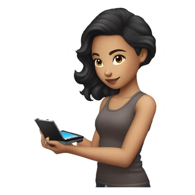 dark haired lightskin girl  playing nintendo ds sticker