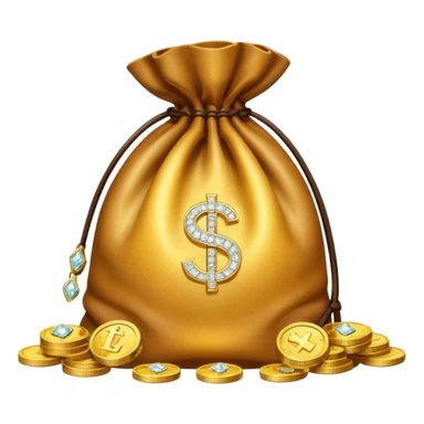 Create an emoji that shows a stack of gold coins, a diamond, and a money bag together. sticker