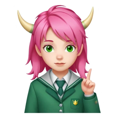 Anya Forger from Spy x Family, cute little girl with pink hair styled with two horn-like tufts, green eyes, cheerful expression, wearing Eden Academy school uniform with red jacket sticker