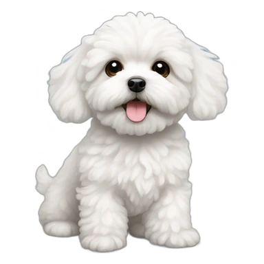 white maltipoo with a light blue snowflake on the nose sticker