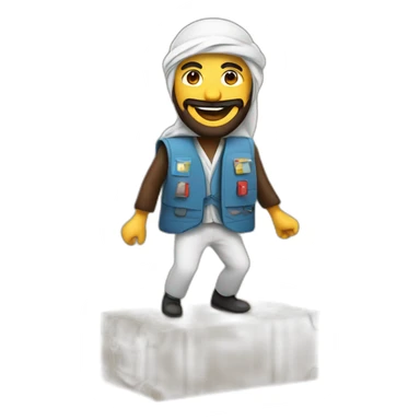 arab with a beard in a squared cardboard vest dancing on top of a plane sticker