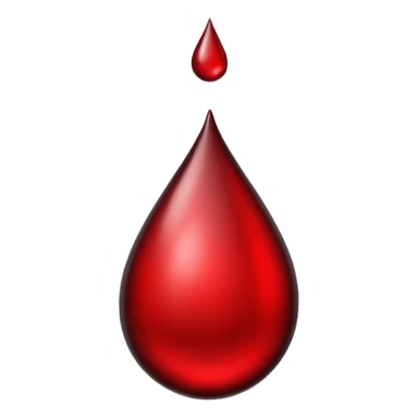single blood drop emoji sculpted from dark liquid metal, glossy surface, dramatic reflections, futuristic minimal 3D style, isolated on white sticker