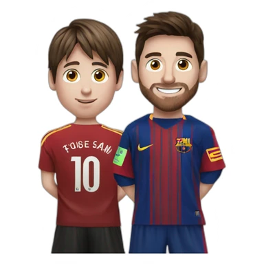 Current messi playing football with young messi sticker