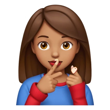 Basic emoji girl biting her nails, but in a flirty ways, a bit darker skin ( not so brown), brown hair and only one pointing finger sticker