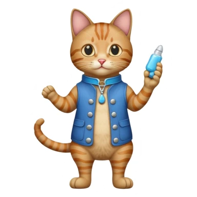 a cat in boots standing on its hind legs and holding a Viagra pill in its front paws sticker