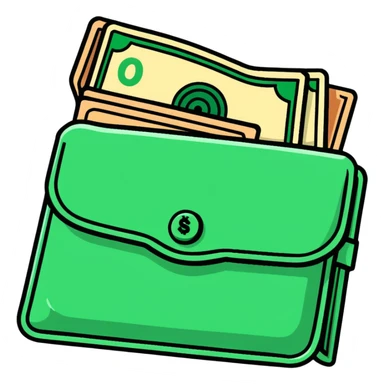 cartoon wallet with cash peeking out sticker