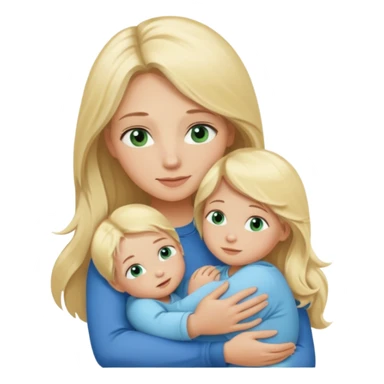 Mamá rubia pelo largo ojos marrones verdosos y bebé rubio de ojos azules abrazados  sticker