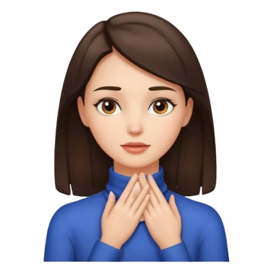 a brunette woman with two hands on her neck sticker