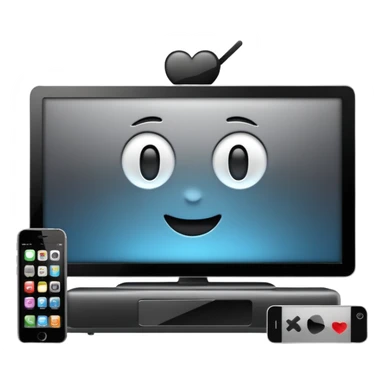 smart 4k big thin screen tv, iPhone emoji style, remote control next to it sticker