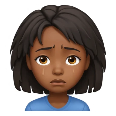sad crying black girl with straight messy hair, iOS memoji style, single tear, subtle sadness sticker