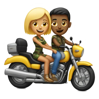 Chico y chica subidos en una moto cuatro ruedas camo sticker