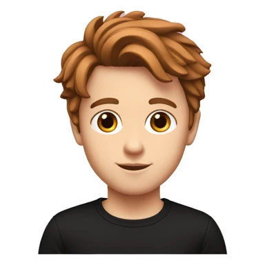 White boy with brown flippy hair. He has a black shirt with pink TCH monogram on it  sticker