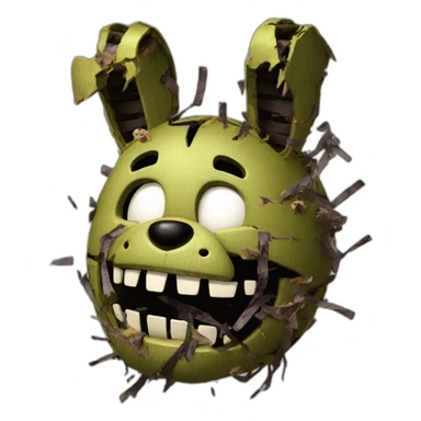 Springtrap, broken down, shattered, photorealistic, monstrous, old vhs tape sticker