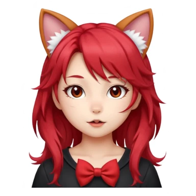 cute anime cat-girl with cat ears, red blowing hair sticker