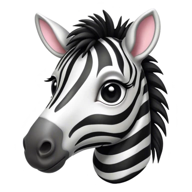 Cinematic Cute Zebra Portrait Emoji, Head tilted playfully and inquisitively, featuring a glossy, intricately striped fur of black and white, a refined, horse-like head with a long snout and alert ears, and round, sparkling eyes filled with curious wonder, Simplified yet irresistibly adorable features, highly detailed, glowing with a warm, friendly glow, high shine, affectionate and spirited, stylized with a touch of savannah whimsy, bright and endearing, soft glowing outline, capturing the essence of a mischievous yet loving zebra that feels like it could prance out of the screen and into your arms! sticker