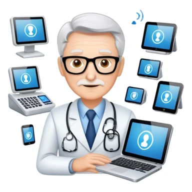 Senior IT Specialist with multiple high-tech devices, confident expression, showing leadership, advanced technical expertise sticker