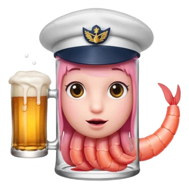 Genérame un camarón con tu tarro en mano de cerveza moderna, asomándose or un costado con cara de curiosidad  sticker