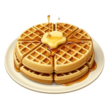 create a waffle on a plate with butter and maple syrup emoji sticker