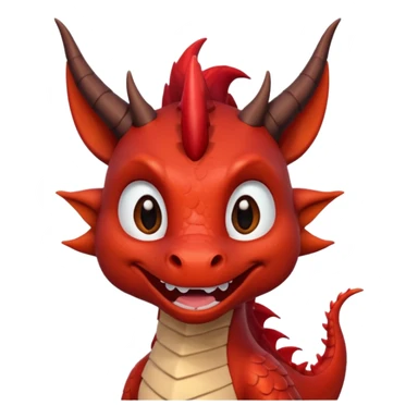 Cute Red dragon smile.  dark horns, pointed ears. Brown mane hair. Head only, Headshot sticker
