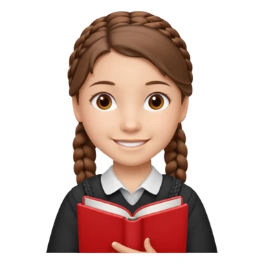 brown braid hair girl kid, student, red book sticker
