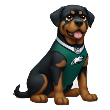 Rotweiler wearing Philadelphia Eagles jersey while sitting on a bed  sticker