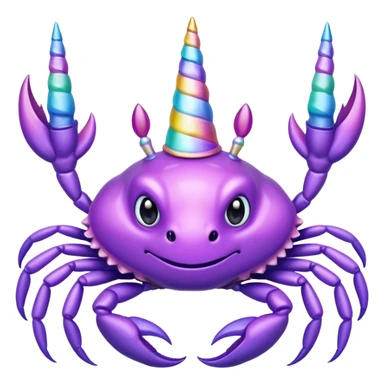 a purple crab with a unicorn horn sticker