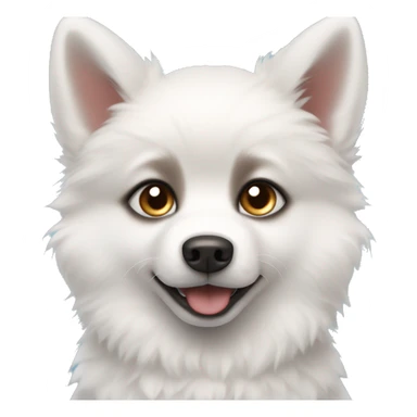 white pomsky puppy with brown fears and dark brown fur around blue eyes sticker