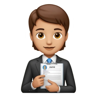 recruiter emoji, professional, friendly, business attire, holding a resume sticker