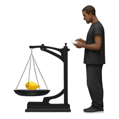 Man in black smock only weighing himself on scale sticker