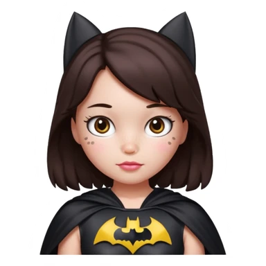 Hello kitty girl with dark brown hair and freckles dress completely as Batman  sticker