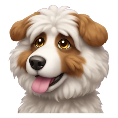 Fluffy dog with pink nose and big brown eyes looking at front sticker