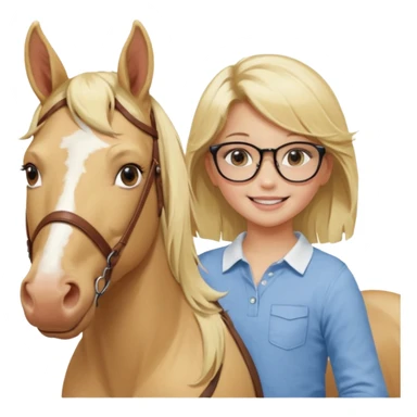 je voudrai un emoji d'une fille aux cheveux longs et blonds avec des lunettes qui fait plein de choses droles (1 avec un cheval, 1 derrière un écran ou une console, une entrain de découper, une entrain de faire un jeu de société, une qui cuisine, sticker
