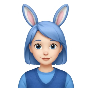 make a girl hair short and wear bunny skin pale ok and wear Sweater vests blue and make little bit a younger sticker