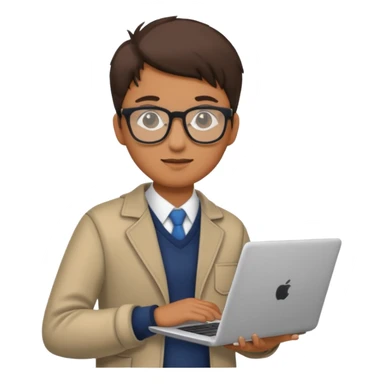 un estudiante que este parado con sus lentes y su laptop sticker