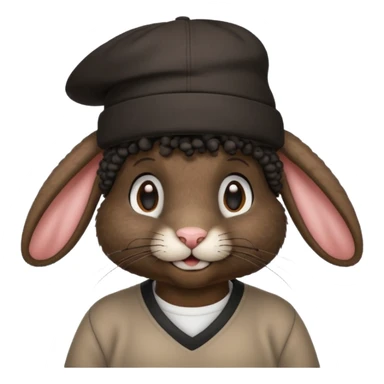 curly black rabbit with jersey and hat sticker