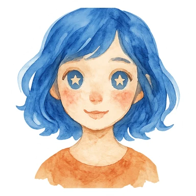 watercolor style girl with blue hair and stars in her eyes sticker