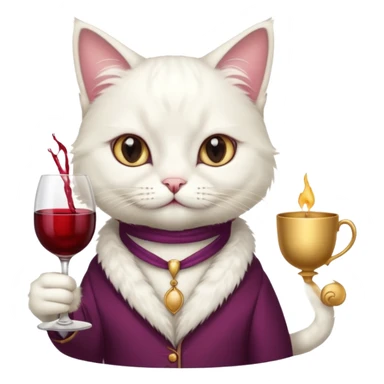 Fancy white cat with a cup of wine sticker