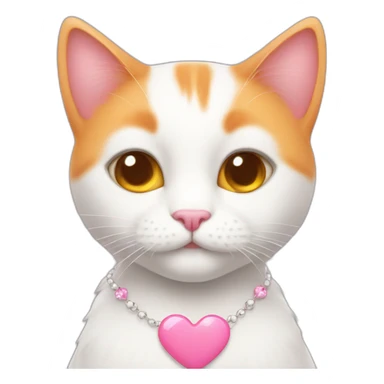 white orange cat cute with a pink heart necklace sticker
