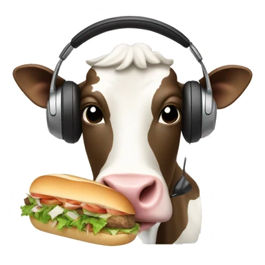 cow with headphones eating a sub sticker