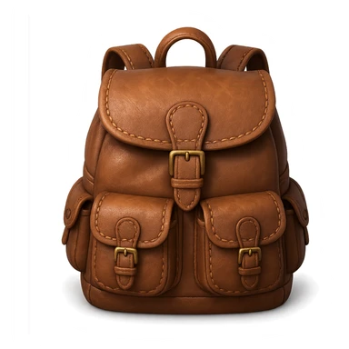Draw a Pixar-style leather backpack. The backpack should be visible from the front and top. sticker
