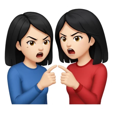 two girls with black hair, facing each other, angry yelling at each other sticker