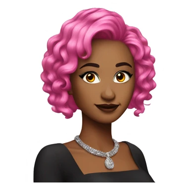 Create an emoji with a fierce and glamorous vibe: vibrant pink hair, dramatic makeup, bold eyelashes, and a confident smile. sticker
