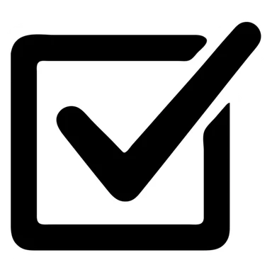 Checkbox with a checkmark icon, black filled, urban theme, the right tip of the checkmark extends beyond the box sticker