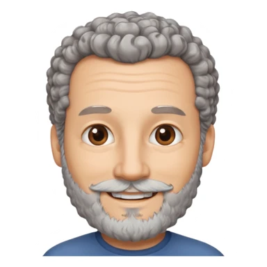 Illustrated emoji of a middle aged man with receding grey curly hair, brown eyes, white skin and a beard sticker